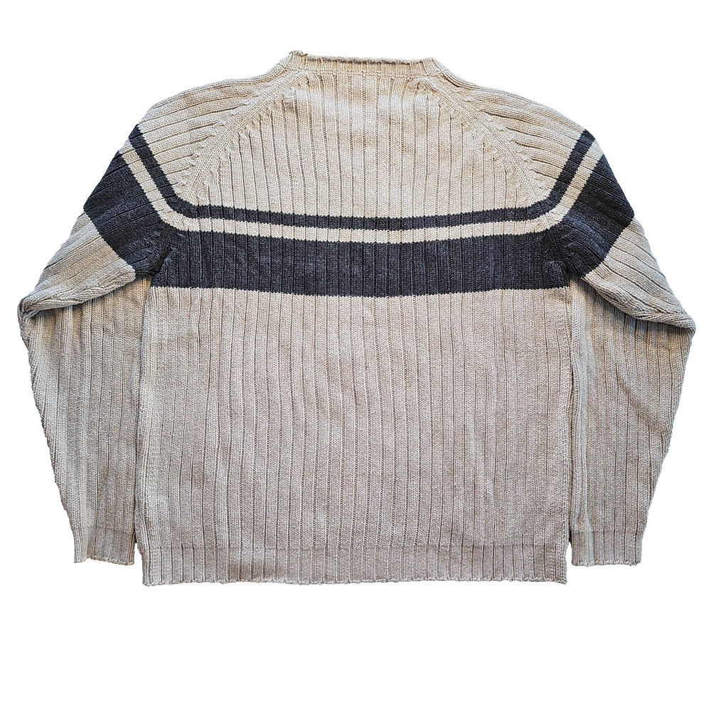 Eddie Bauer Men's L 100% Cotton Ribbed Knit Crewneck Sweater Gray Cream Stripe - Picture 2 of 11